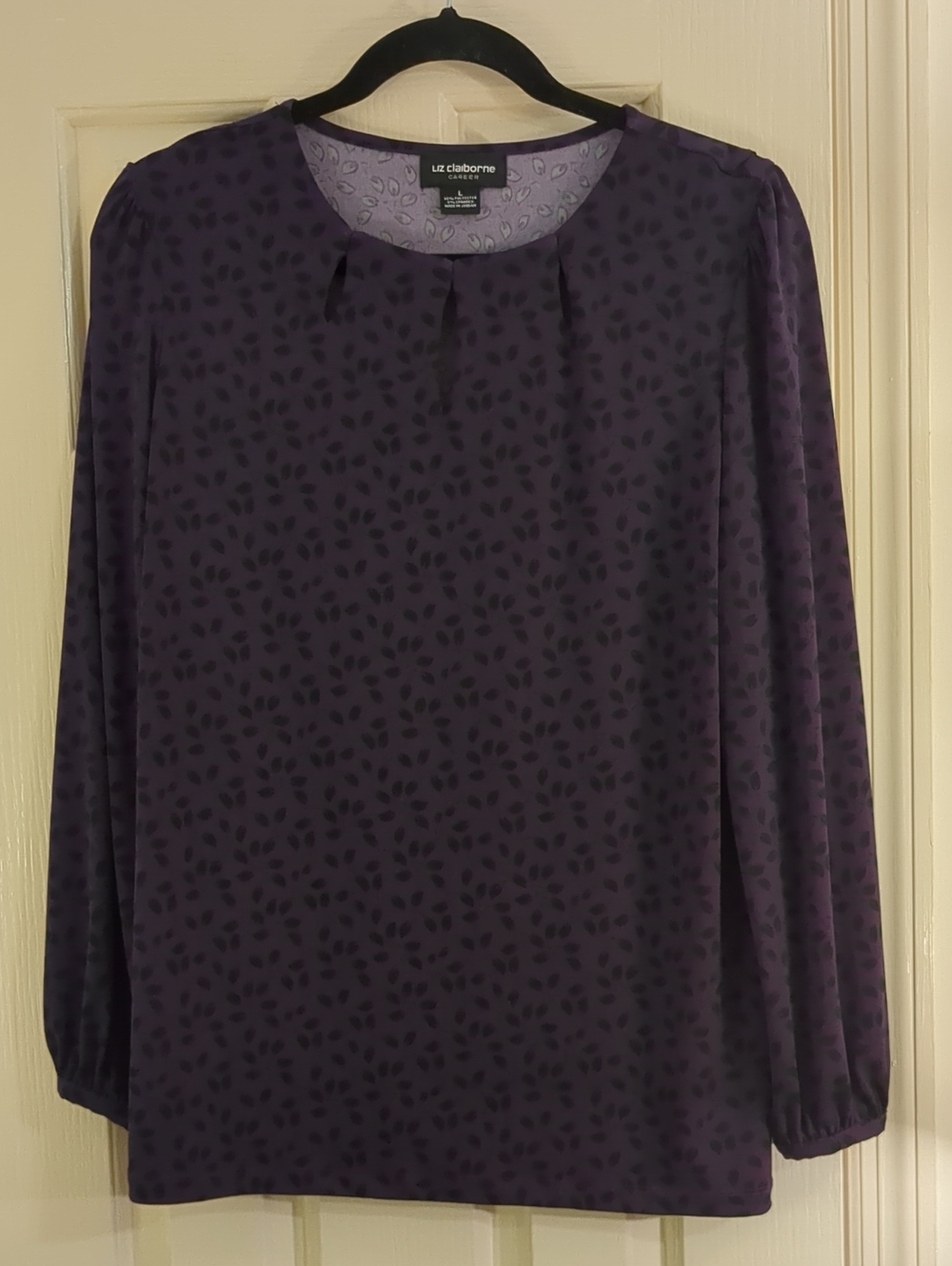 Liz Claiborne Dark Purple Printed Long Sleeve Blouse